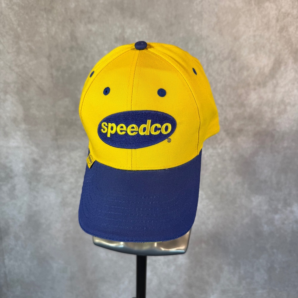 K-Products Speedco Hat Mens OSFA Yellow Blue Colorblock Embroidered Trucking Cap
